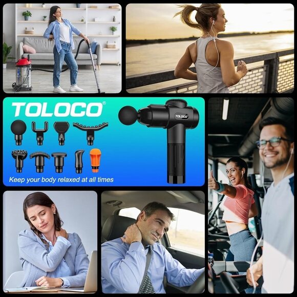 TOLOCO Percussion Massage Gun EM26 Deep Tissue Pain Relief 10 Heads Silent - Picture 7 of 7